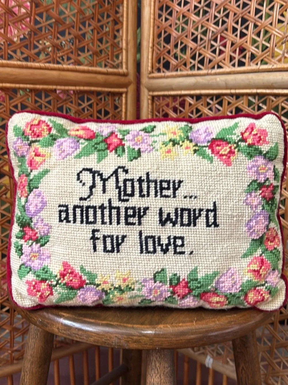Floral Cross-Stitch Accent Pillow - Multicolor